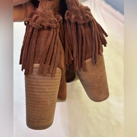 Aldo Kycia Chestnut Brown Suede Fringe Trim Boho Ankle Boot 7.5 - Picture 4 of 6